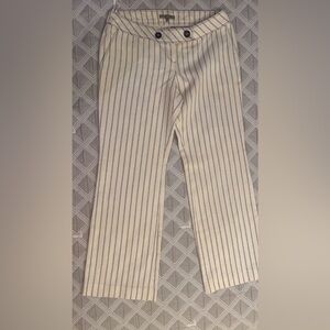 IPEKYOL office Striped down cream trousers size US 8 ankle length retro